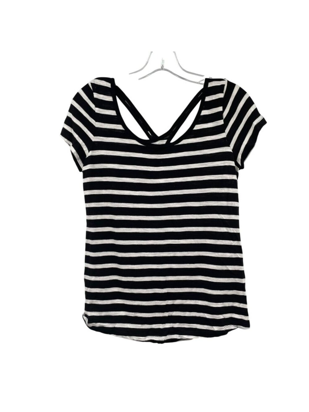 WHBM Womens Striped Short Sleeve Top Cut Out Back Black/White Size XS